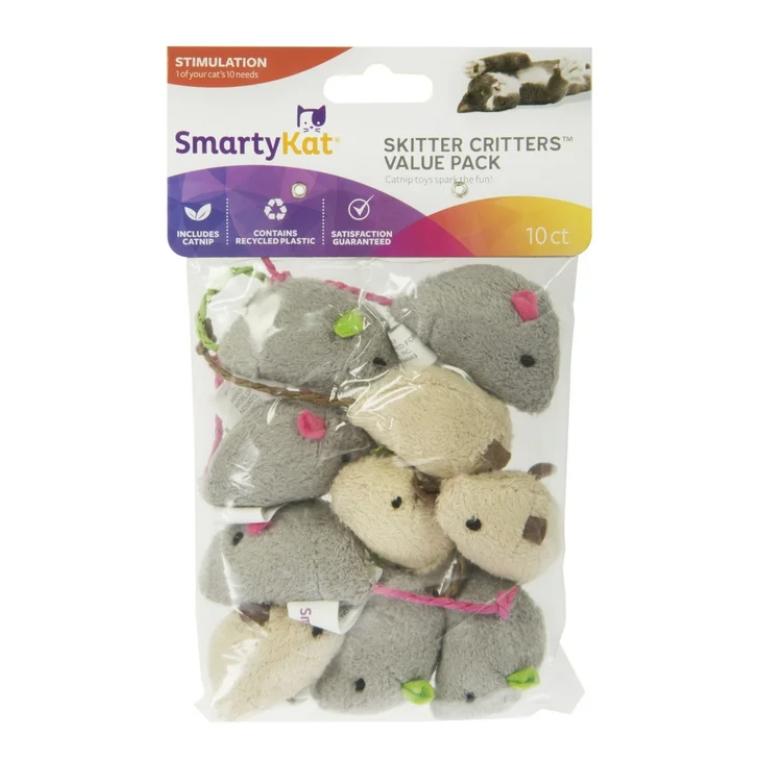 SmartyKat Skitter Critters – Plush Catnip Mice, 10-Pack