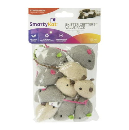 SmartyKat Skitter Critters – Plush Catnip Mice, 10-Pack