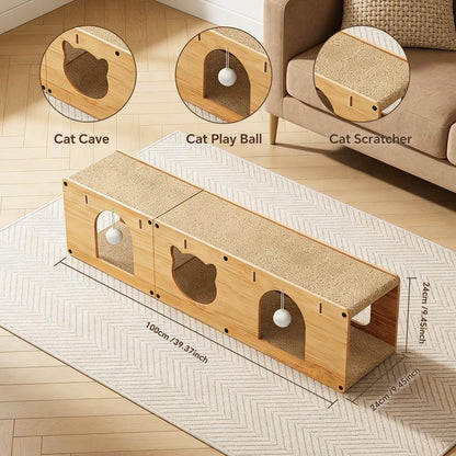 Extra Long Cat Tunnel & Scratcher Lounge – Foldable Hideaway Bed, 100cm