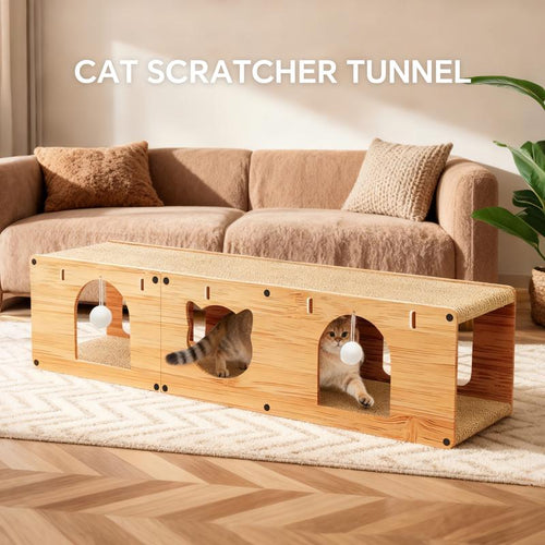 Extra Long Cat Tunnel & Scratcher Lounge – Foldable Hideaway Bed, 100cm