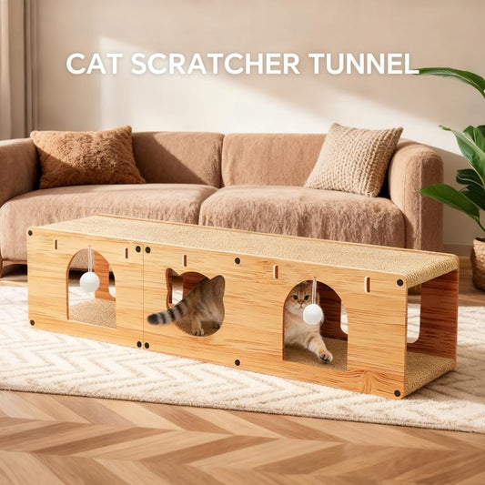 Extra Long Cat Tunnel & Scratcher Lounge – Foldable Hideaway Bed, 100cm
