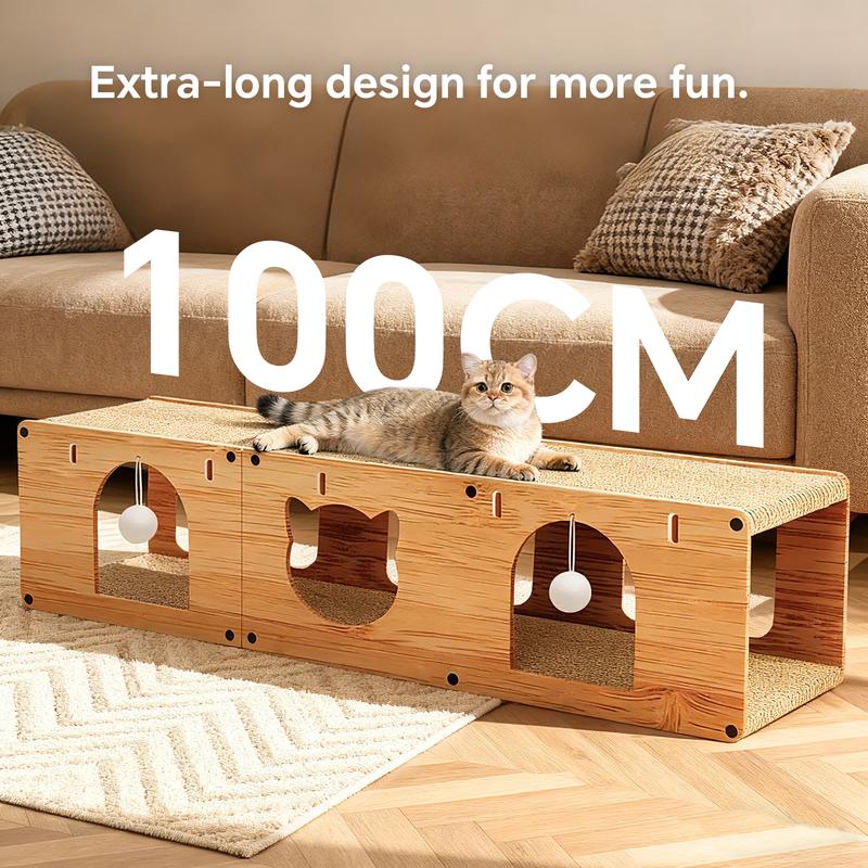 Extra Long Cat Tunnel & Scratcher Lounge – Foldable Hideaway Bed, 100cm